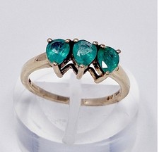 9ct Yellow Gold Natural Emerald Trilogy Style Ring in Size L