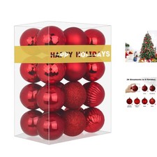 Rose Red 3.2" Shatterproof Christmas Balls Set of 24 - Perfect for Holidays