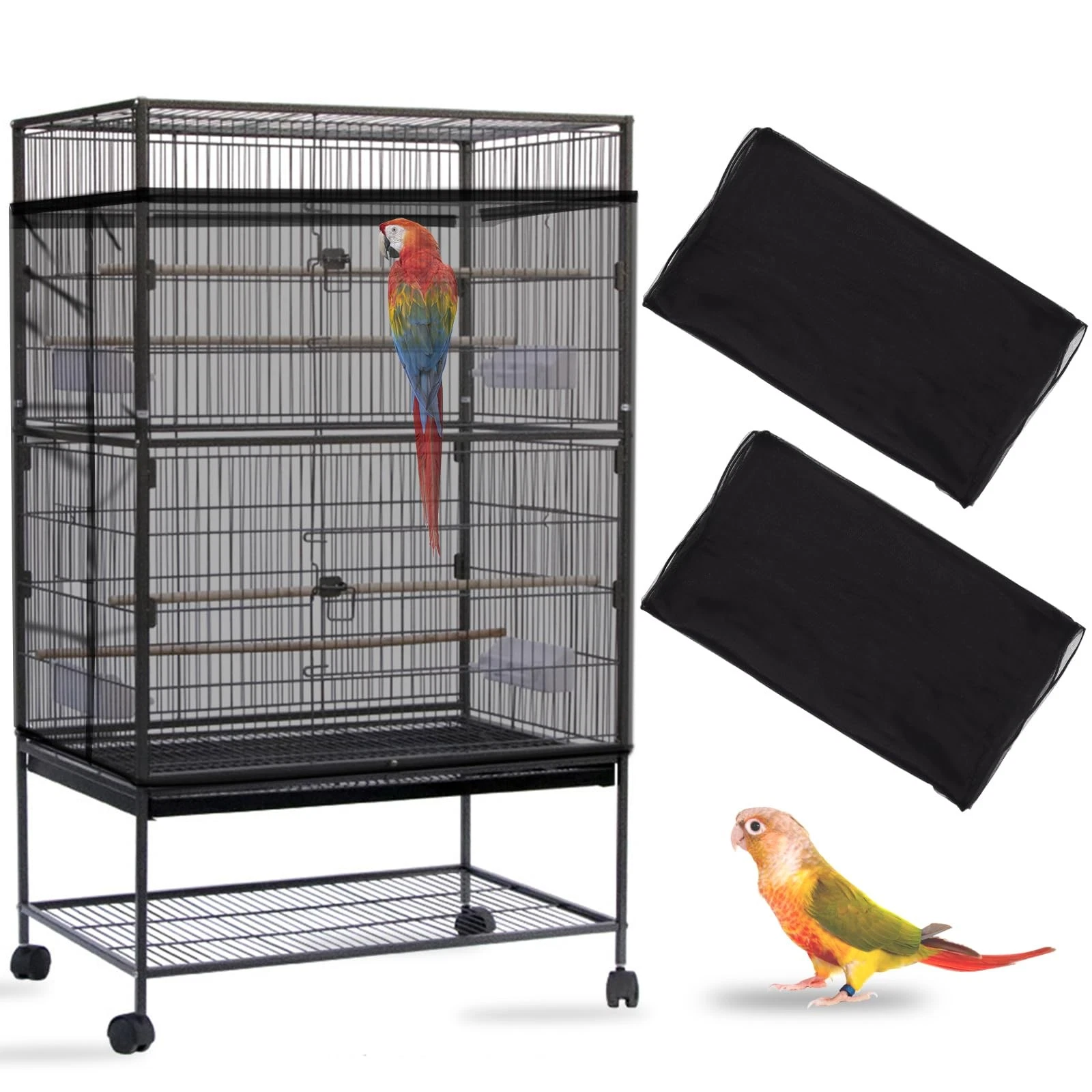 2PCS Bird Cage Seed Catcher, Large Bird Cage Cover, Adjustable Soft Airy Nylo...