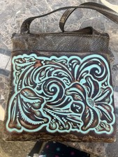 Patricia Nash GRANADA TOOLED TURQUOISE Leather Crossbody Satchel Bag Purse