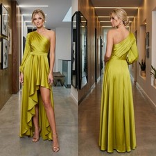New Mac Duggal 49141 Green High Low One Shoulder Flowy Gown Size 6 NWT Olive