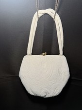 Vintage White Beaded Jorelle Handbag Purse Hand Made In Belgium Stones on Clasps
