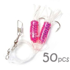 50pks Pink 3" Fishing Rock Cod Rig Twin Bulb Squid Rockfish soft octopus Lure