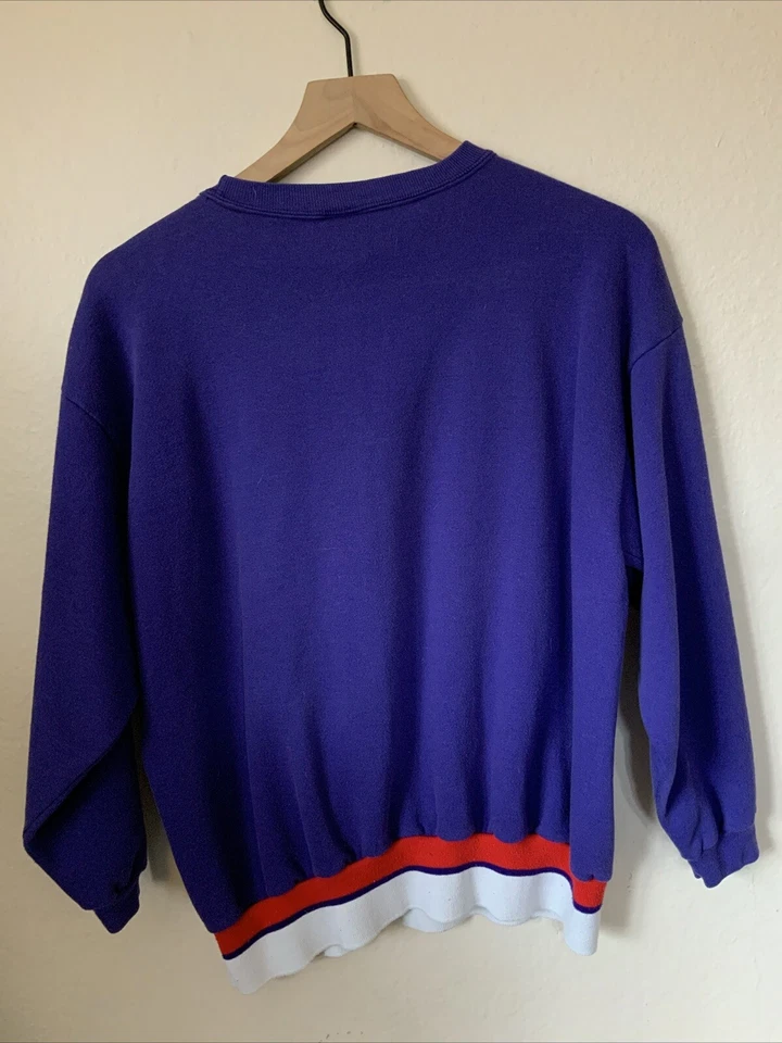 Vintage 1989 GUESS Jeans Bicycle Graphic Sweatshirt One Size  Purple Runs Small - Image 3 of 3