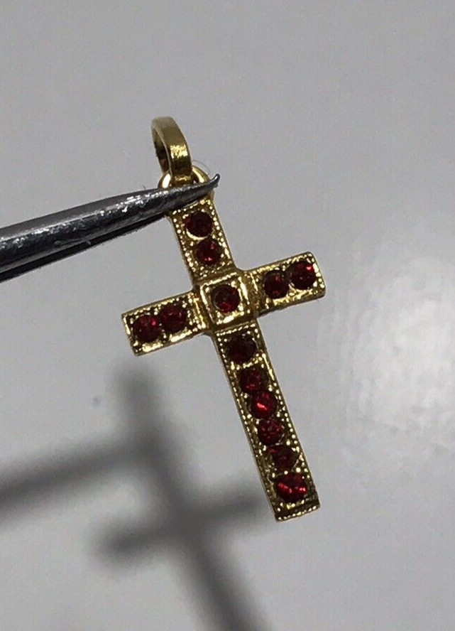 18k Yellow Gold & Red Ruby Simulated Stones Chris… - image 6