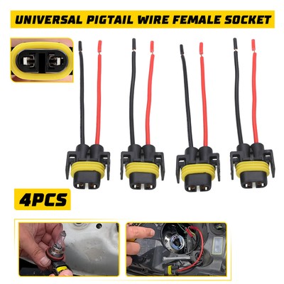 4XWire Pigtail Female S H11 Harness Two Headlight Low Socket Beam Connector Plug