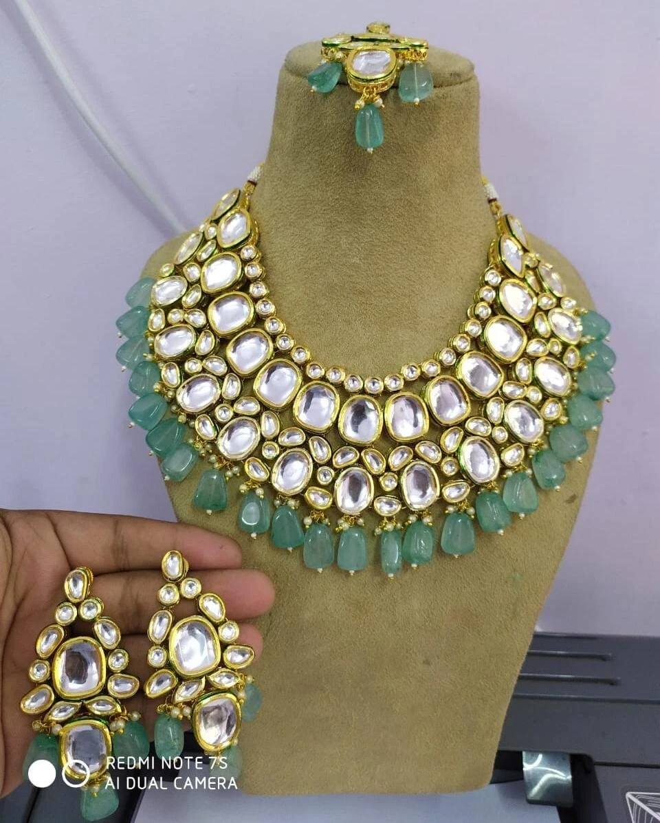 Indian Gold Plated Bollywood Style Choker Kundan Necklace Blue