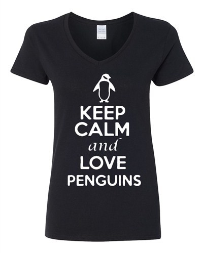 V-Neck Ladies Keep Calm And Love Penguins Cute Bird Animal Lover T-Shirt Tee - Picture 1 of 10