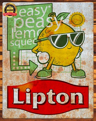 Lipton - Easy Peasy Lemon Squeezy - Distressed - Aged - Metal Sign 11 x 14