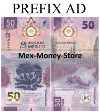 50 PESOS BILL MEXICO AXOLOTL UNCIRCULATED PREFIX AD - IBNS NOTE OF THE YEAR