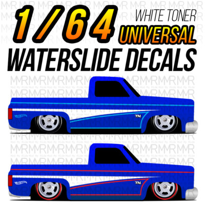 Calcomanía Personalizada 1/64 'Flames Silverado' Para Hot Wheels - Color Blanco Tóner - Serie Flames