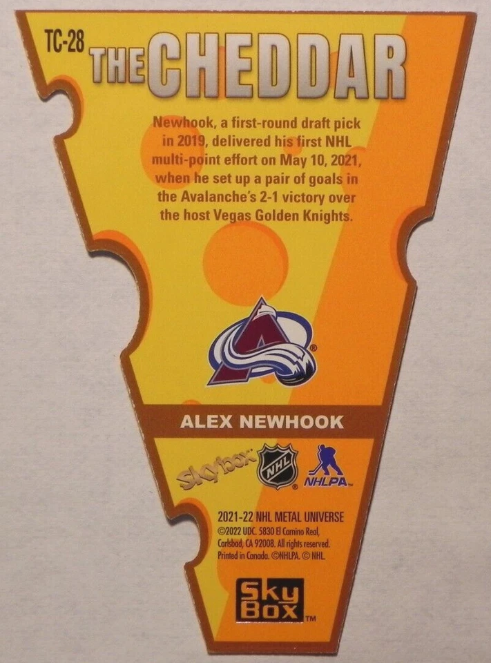 2021-22 21/22 Skybox Metal Universe The Cheddar TC-28 Alex Newhook ROOKIE - Image 2 of 2