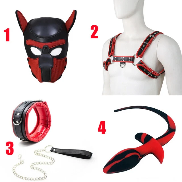 4PCS Puppy Hood Role Play Dog Mask Puppy Cosplay Chest Harness Strap Dog Tail - Image 2 of 4