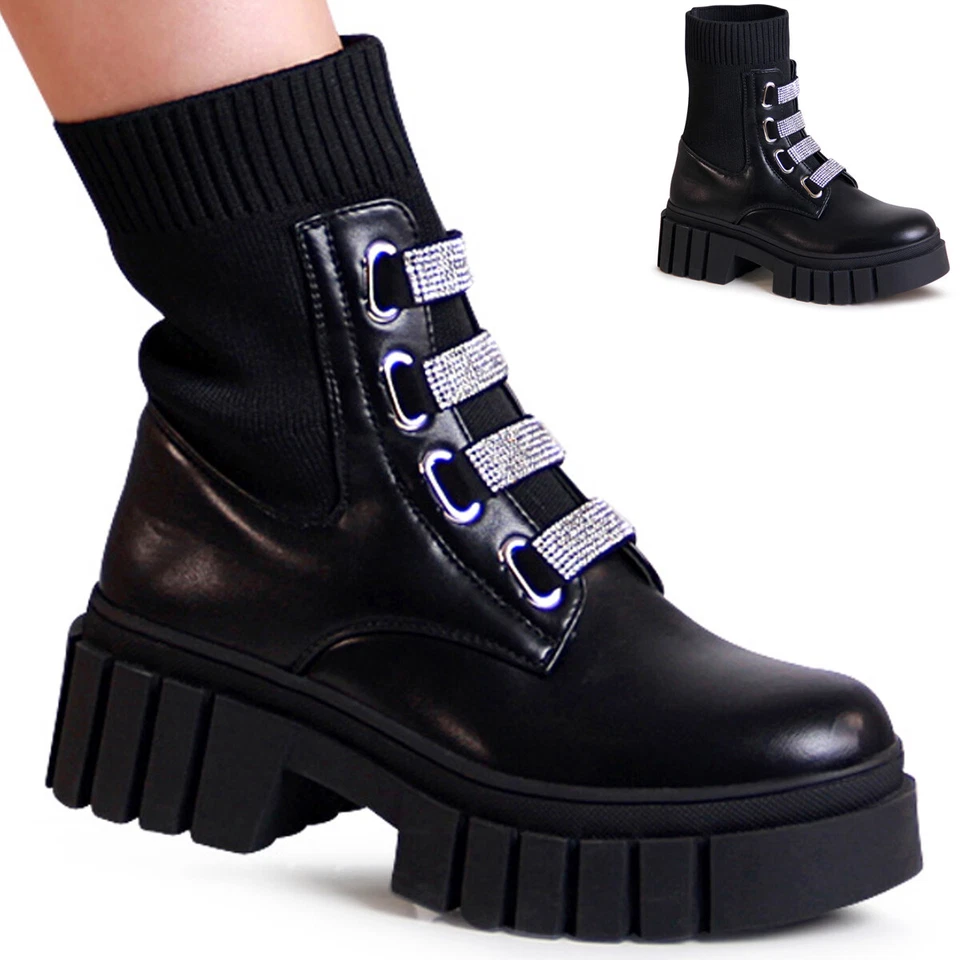 Bottes Biker À Talon Pour Femme En Strass - Photo 1/1