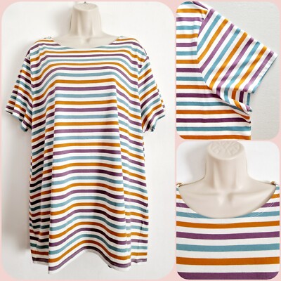Seasalt Size 24 RRP £28 BNWT White/Blue/Purple/Brown Striped Jersey T-Shirt Top