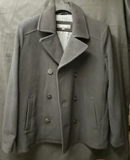 Kenneth Cole Reaction Peacoat Men Black L Great Shape 63/33 Wool - Polyester 