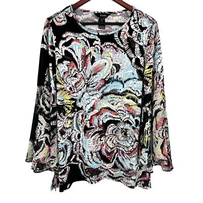 NEW NWOT Ali Miles Sz Medium Floral Black Wearable Art Blouse Shirt Top Artsy