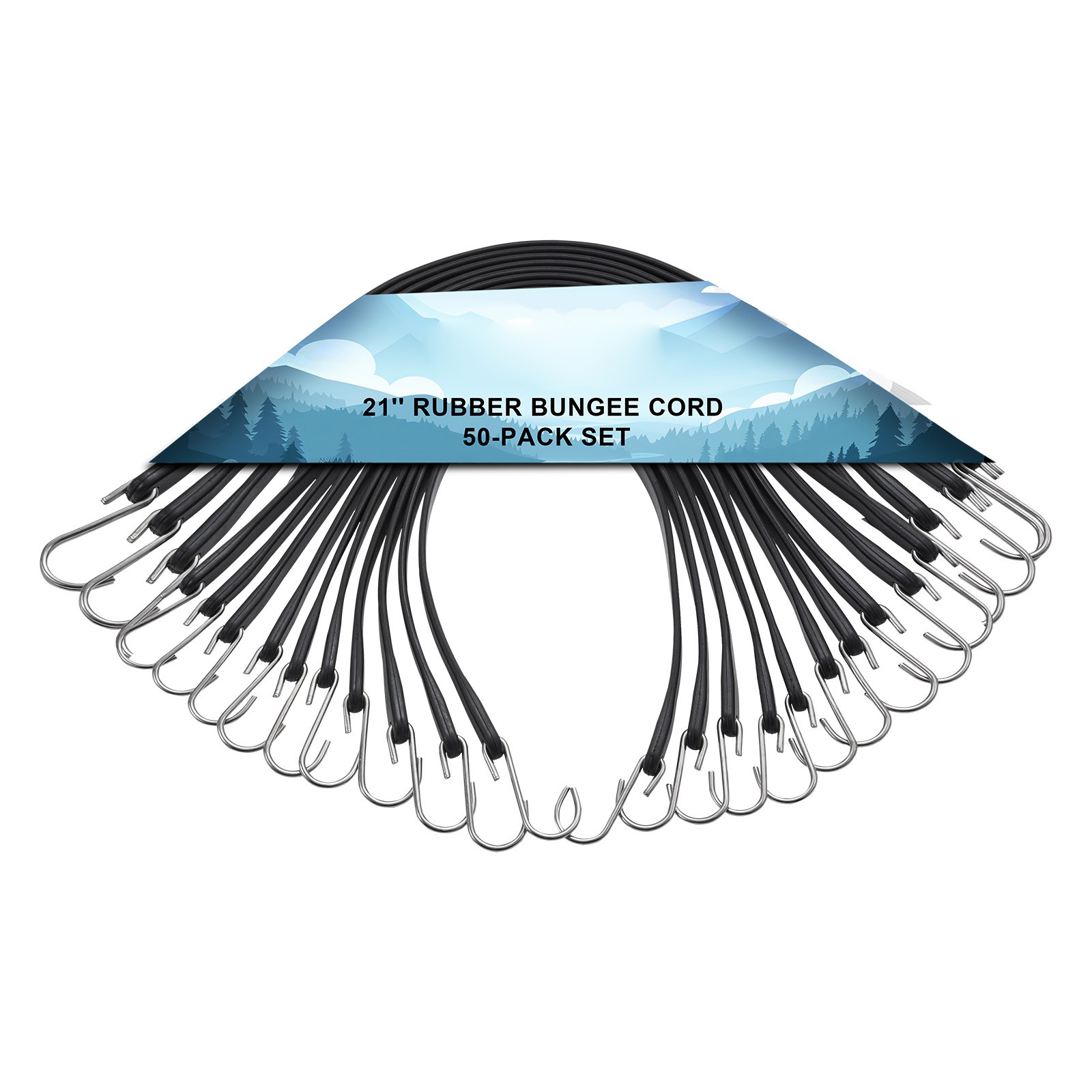 50 Pack 21" Bungee Straps Set Heavy Duty Rubber Bungee Cord w/S-Hook