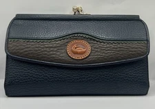 Vintage Dooney & Bourke Long Kiss Lock Flap Checkbook Wallet Black/Brown Leather