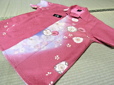Vintage Silk Kimono Shirt Handcrafted Japanese Floral Pink Gradient Size M