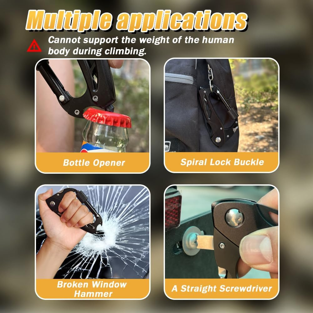 Multitool Carabiner with Pocket Knife, EDC Carabiners Keychain with Folding Kniv