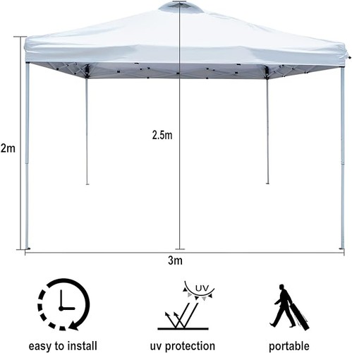 Pop Up Canopy 3x3m Outdoor Folding Instant Gazebo USAKKOAN1030853N3 - White