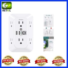 10-in-1 Surge Protector Power Strip - 6 AC Outlets  4 USB Ports for Convenience