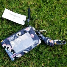 Vera Bradley Gray CHARMONT MEADOW Zip ID Holder, Keychain & Lanyard VBB20 NWT 