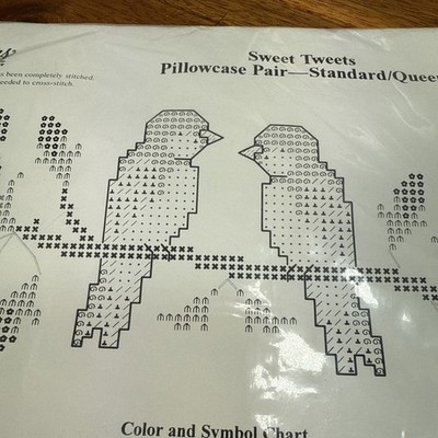 Herrschners Cross Stitch Sweet Tweets Pillowcase Standard Queen Birds Pair  New