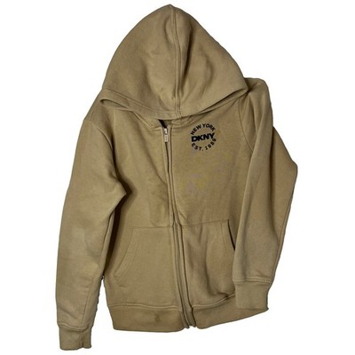 DKNY Boys Tan Full Zip Hoodie Size M (10/12) New York Back Logo, Regular Classic