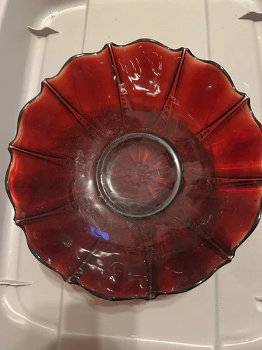 Vintage Ruby Red Glass Bowl - Oyster & Pearls Design Anchor Hocking