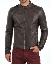 New Mens Leather Jacket real lambskin coat biker motorcycle racer cafe Slim M792