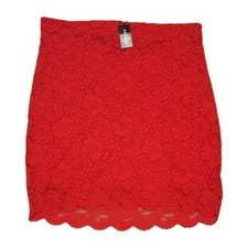 Express Red Lace Mini Skirt Size L Scalloped Trim