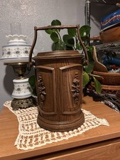 Vintage MCM Brentwood Faux Woodgrain Plastic Party Ice Bucket Brown Made In USA