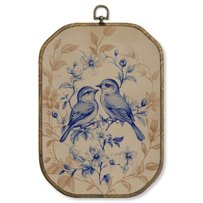French Country Bird Octagon Wall Art Decor, Vintage Navy Blue Bird Floral Fra...