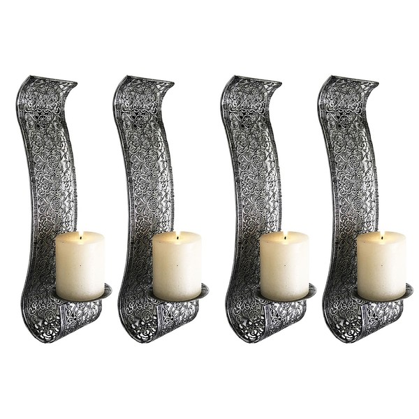 Dekoratives 4'Er Set Wandkerzenhalter FüR Stumpenkerzen Aus Metall Silber-image