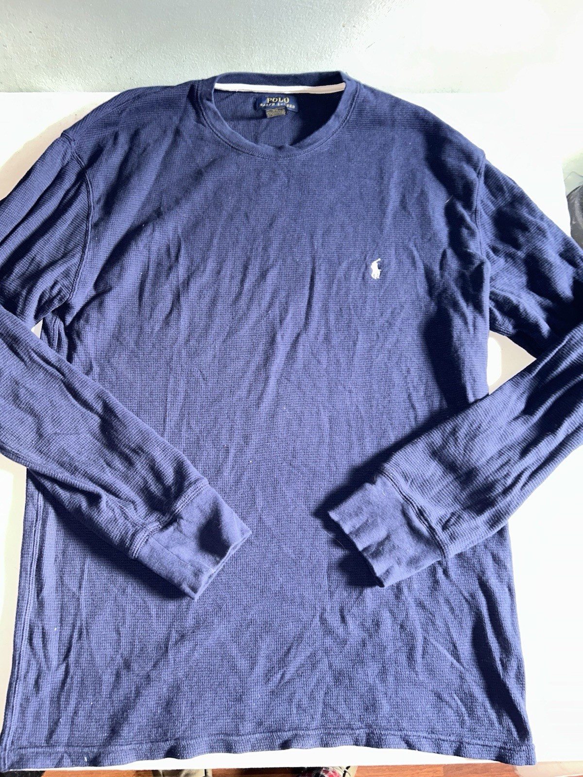 Polo Ralph Lauren camicia uomo XL blu manica lunga bianca pony girocollo cotone