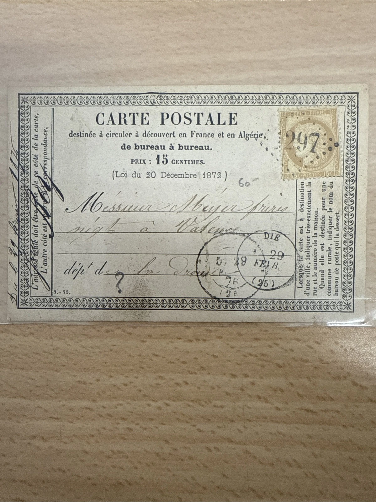 CPA Carte Postale Ancienne Timbre 1872 1873 1874 1875 … À Identifier