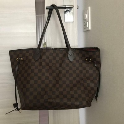Authentic Louis Vuitton Neverfull MM Tote Bag Damier Ebene Canvas Brown