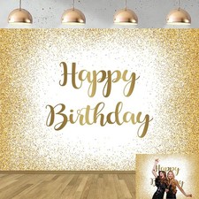 Generic Gold Happy Birthday Backdrop Adults Women Men Birthday Photo Photography