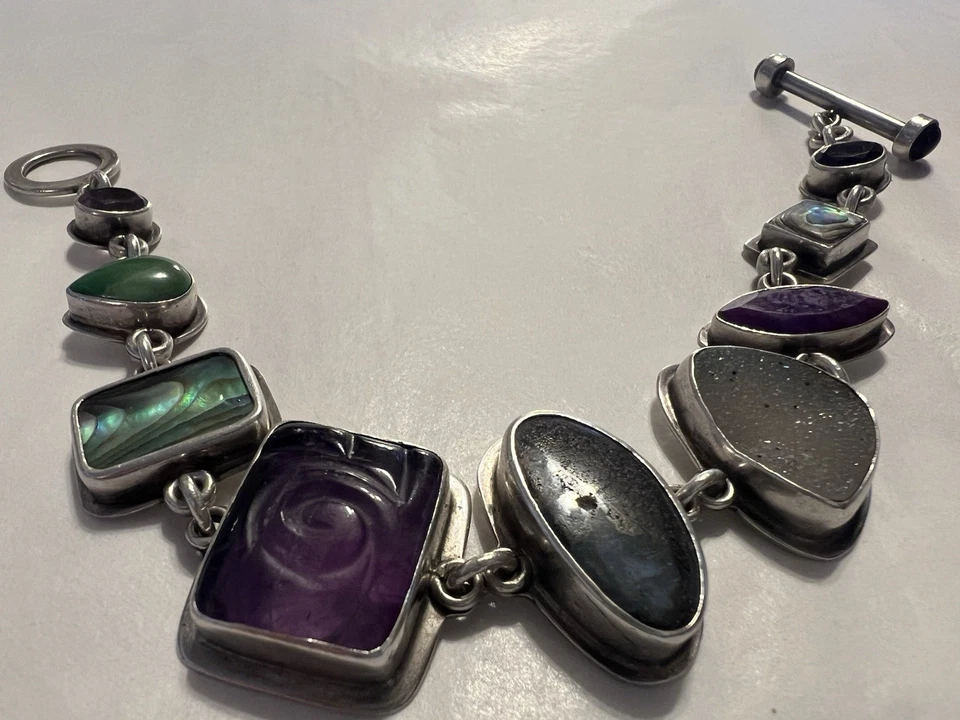 Pulsera TABRA TEASURE Amatista, Ópalo, Abulón, Drusy, Esterlina Firmada. Foto 4 de 4
