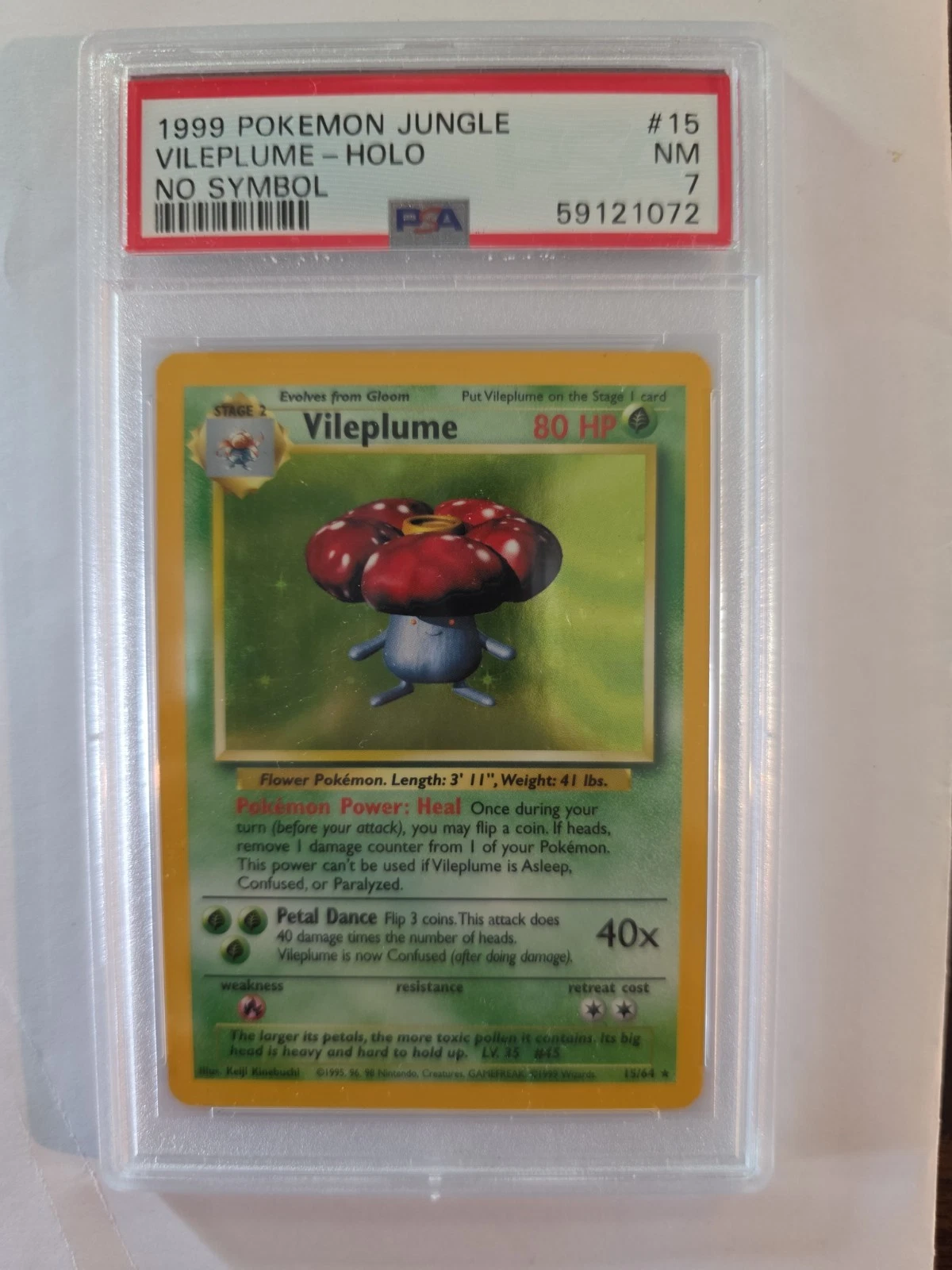 1999 Pokemon Jungle No Symbol #15 Vileplume-Holo PSA 7