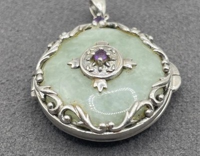 Sterling Silber 925 Amethyst Stein auf Jade runder Anhänger/Medaillon 17,3 g