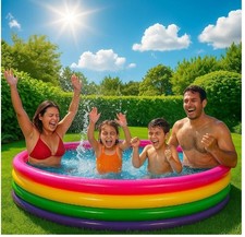 Giant Inflatable Rainbow Paddling Pool Family Fun Garden Large 500L 4 Ring 178cm