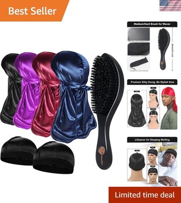 Men's 4 Durags with Wave Brush Kit - Perfect for Crafting 360 Hair Waves