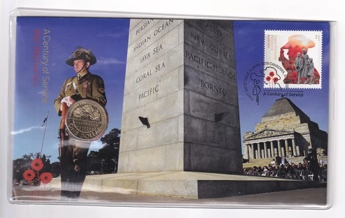 AUSTRALIAN PNC: 2018  $1  A CENTURY OF SERVICE WAR MEMORIALS COIN #3595