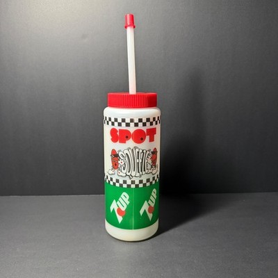 Vtg 7up Water Bottle Cool Spot Squeeze 1989 Straw Soda Advertising 80 s Retro