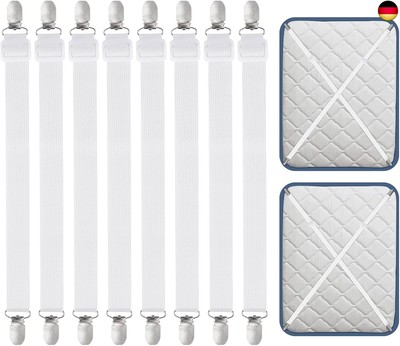 Carehabi Bed Sheet Clips, 30-120 cm Adjustable Bed Sheet Straps 8 Pieces, White