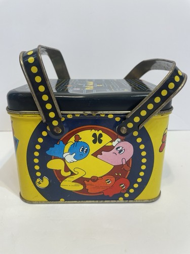 Vintage 1980 Pac-Man Tin Metal Container Lunchbox Bally Midway 6” Arcade Decor - Picture 2 of 11