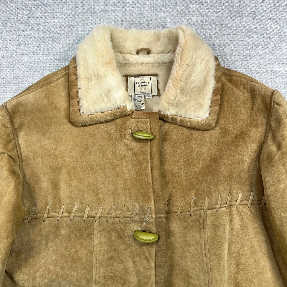 Abrigo De Colección Boundary Waters Gamuza Cuero Mujer M Tostado Piel de Oveja Boho Western Foto 2 de 4